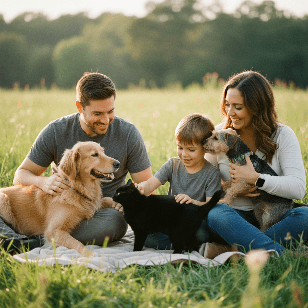 Family with rescued dog